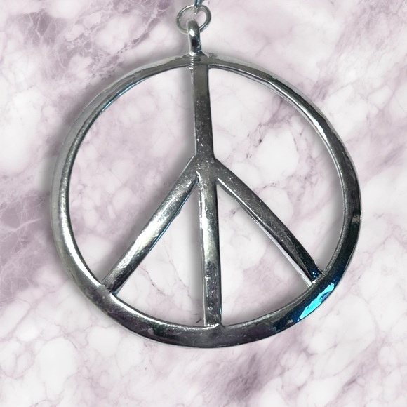 Hand Crafted Peace Earrings Duster Long Pierced Silver Chains Dangle - Picture 6 of 7